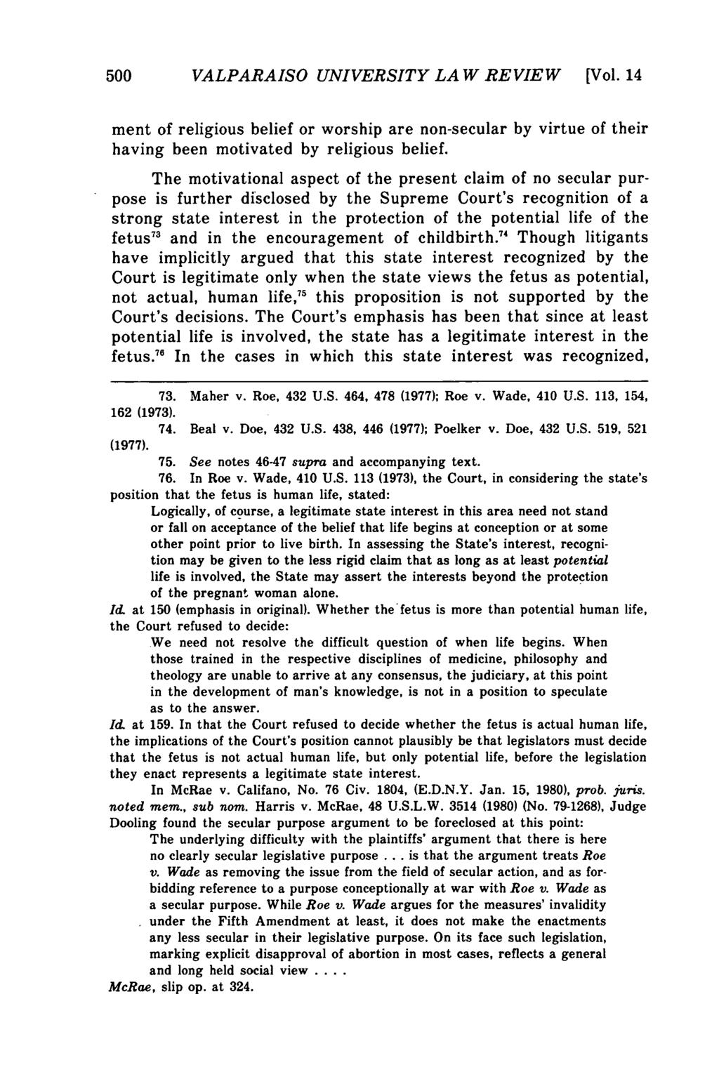 Valparaiso University Law Review, Vol. 14, No. 3 [1980], Art. 4 500 VALPARAISO UNIVERSITY LA W REVIEW [Vol.