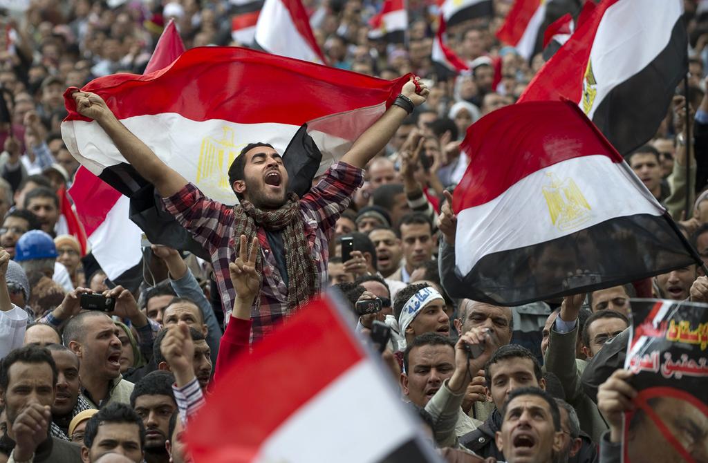 Egyptians protest against the regime of Hosni Mubarak in January 2011.