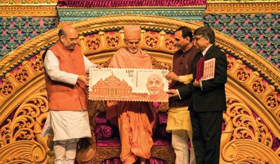 Inauguration of commemorative stamps in honour of Pramukh Swami Maharaj (Inset: First Day Cover) resolve to serve can achieve.