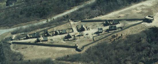 Image 4: Arial view of reconstructed Pilgrim Village, Plimoth Plantation Museum, no date.