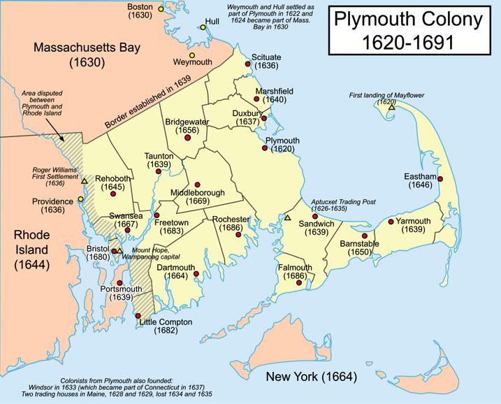 Image 2: Map depicting Plymouth colony locations in modern-day Massachusetts, Map of the Plymouth Colony Showing Town Locations, 1620 1691.