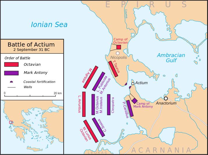 his land forces stayed near the promontory of Actium, while the opposite side of the narrow strait into the Ambracian Gulf was protected by a tower and troops.