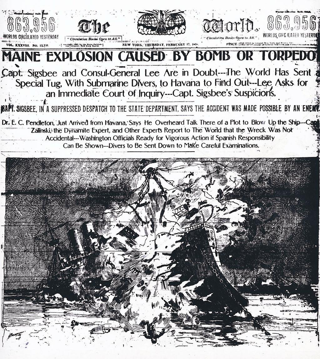 12/7/01 9:47 AM Page 38 Name 18 PRIMARY SOURCE Newspaper Front Page Examine this front page from an edition of Joseph Pulitzer s New York World printed after the warship U.S.S. Maine exploded in Cuban waters.
