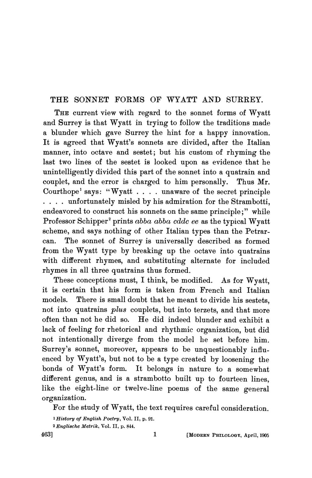 THE SONNET FORMS OF WYATT AND SURREY.