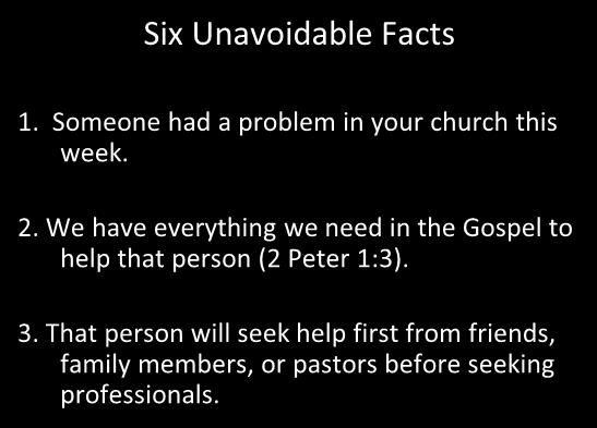 Why does the Church need to think about personal and interpersonal problems? Six Unavoidable Facts 1.