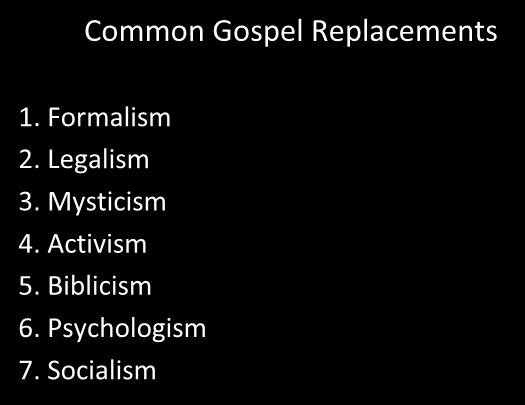 Biblicism 6. Psychologism 7. Socialism What Tends to Be Missing? 1.