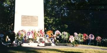 A group of Overmountain Victory Trail Association members retrace the trail from Abingdon, Virginia, to the battleground. Commemoration Day, 7 October 2001. 38 floral wreaths.