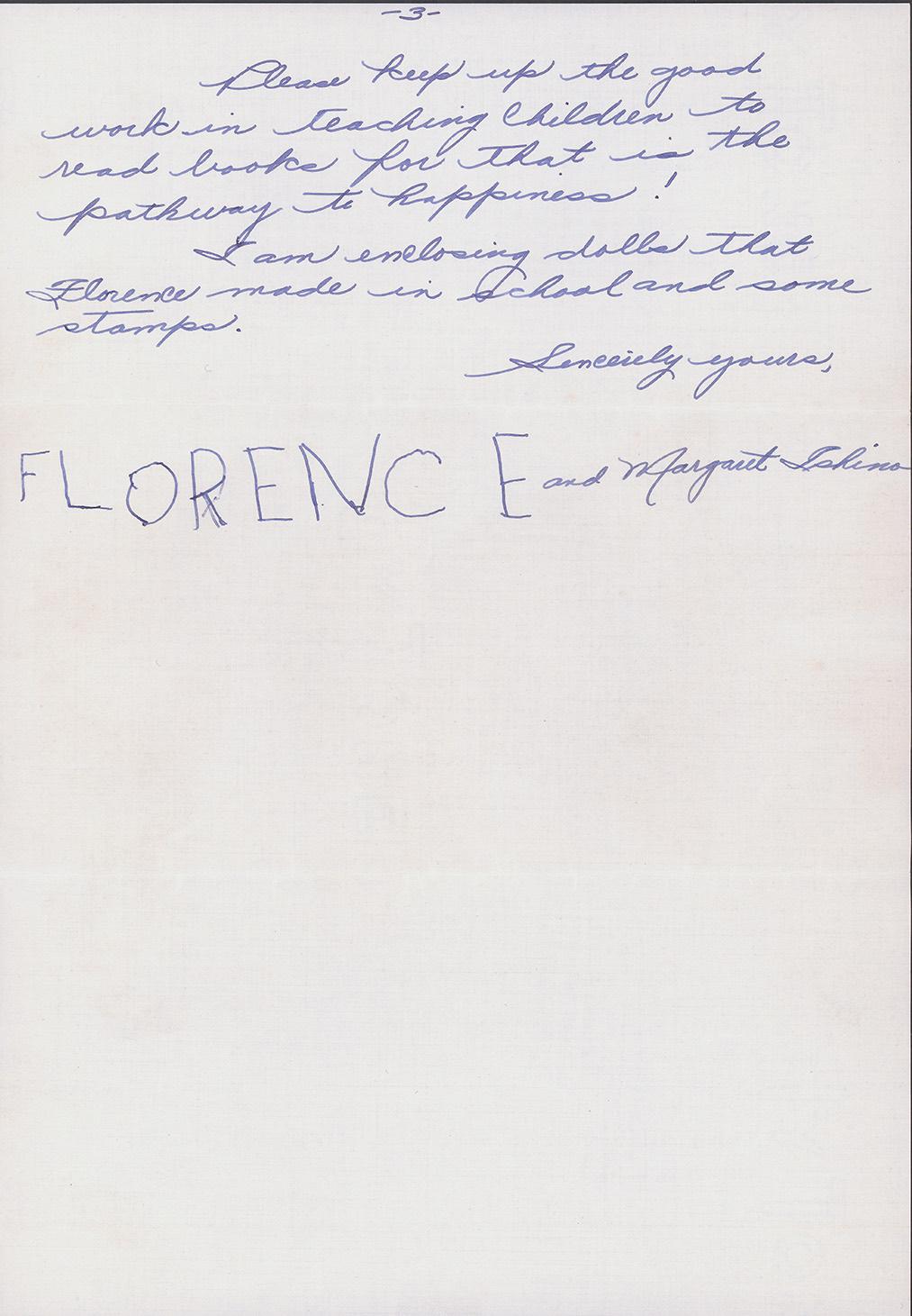 If you happen to have any discarded books, Florence and I would certainly appreciate them.
