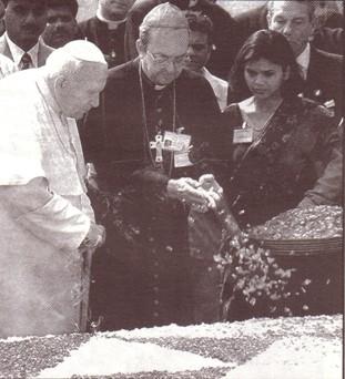 The Heresies of John Paul II 177 As we see here, John Paul II also threw flowers on Gandhi s tomb to honor and commemorate this pagan. St.