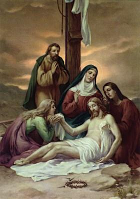 The Thirteenth Station Jesus is Taken Down from the Cross His body is finally removed from the cross. He is placed in the loving and mourning arms of His Mother.