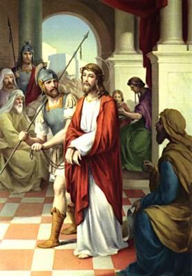 The First Station Jesus is Condemned to Death As Pilate passes judgment on Jesus, he reminds Jesus that he has the power to give Him life or death.