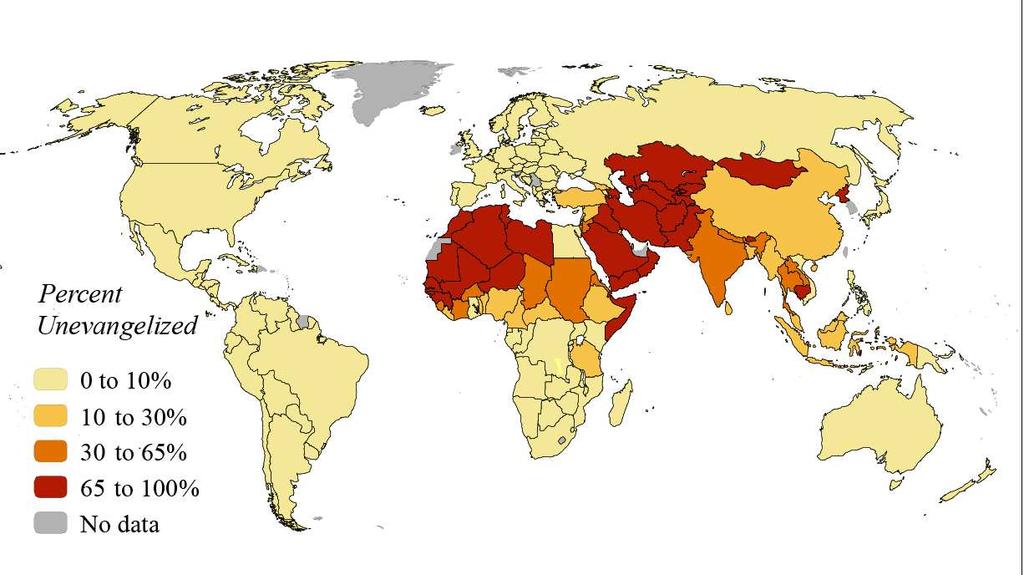% UNEVANGELIZED PER COUNTRY From: Operation