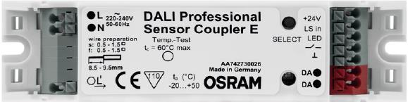Product Information DALI Sensorcoupler E Most important technical data Size 118 x 30 x 21
