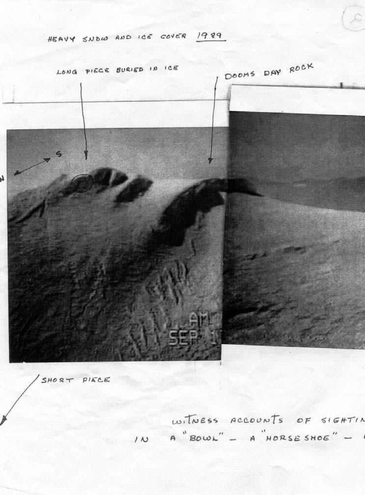Photo showing the area of the Ray Anderson long piece object 1989 Courtesy of Ray Anderson Ray Anderson 335 I looked down the glacier to about the 15,000-foot level and there was the crevasse with an