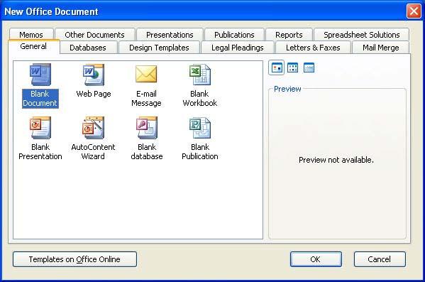 Aktivizimi i Word-it përmes opsionit New Office Document Pas kësaj në ekran paraqitet dritarja New Office Document, me