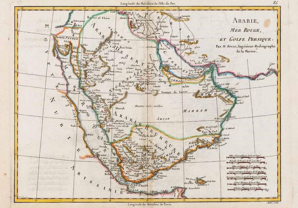 Map 5. Arabia, Rigobert Bonne (Paris, 1787). 14" x 10" In 1787, engineer, mathematician, cartographer, and Royal Hydrographer Rigobert Bonne published Atlas encyclopedique with Nicolas Desmaret.