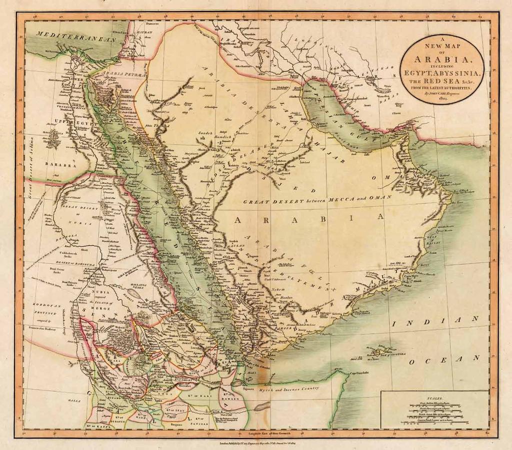 Map 8. New Map of Arabia, John Cary (London, 1804). 25" x 26" Many writers regard John Cary as one of the finest of English cartographers.