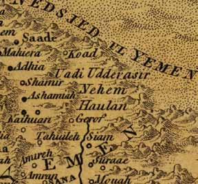 This is only the second smallscale map of Arabia I have found that mentions Nahom, again spelled Nehem.