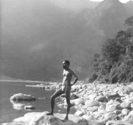 The Divine Grace of Mother Ganga Above left and right: Swami Vishnudevananda as a young Swami on the banks of the Ganga near Rishikesh.