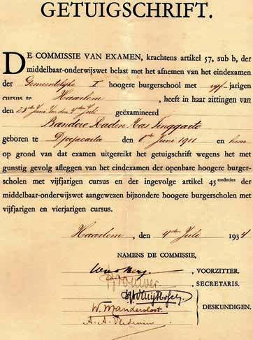 J Monfries. HBS-B certificate awarded to Tinggarto (later Prabuningrat), Haarlem, mid-1934.