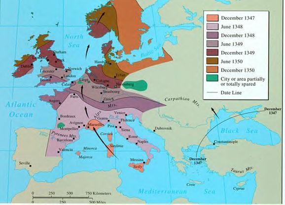 With the Crusades comes The Black Death spreads along trade routes kills much of the