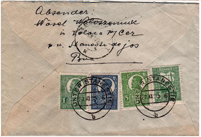 Austrian Unter Stanestie postmark on Romanian stamps.