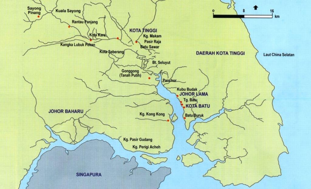 Asyaari Muhamad 203 Rajah 1. Peta Kerajaan Johor-Riau-Lingga pernah melaporkan tentang tapak Kerajaan Melayu Johor-Riau-Lingga ini.