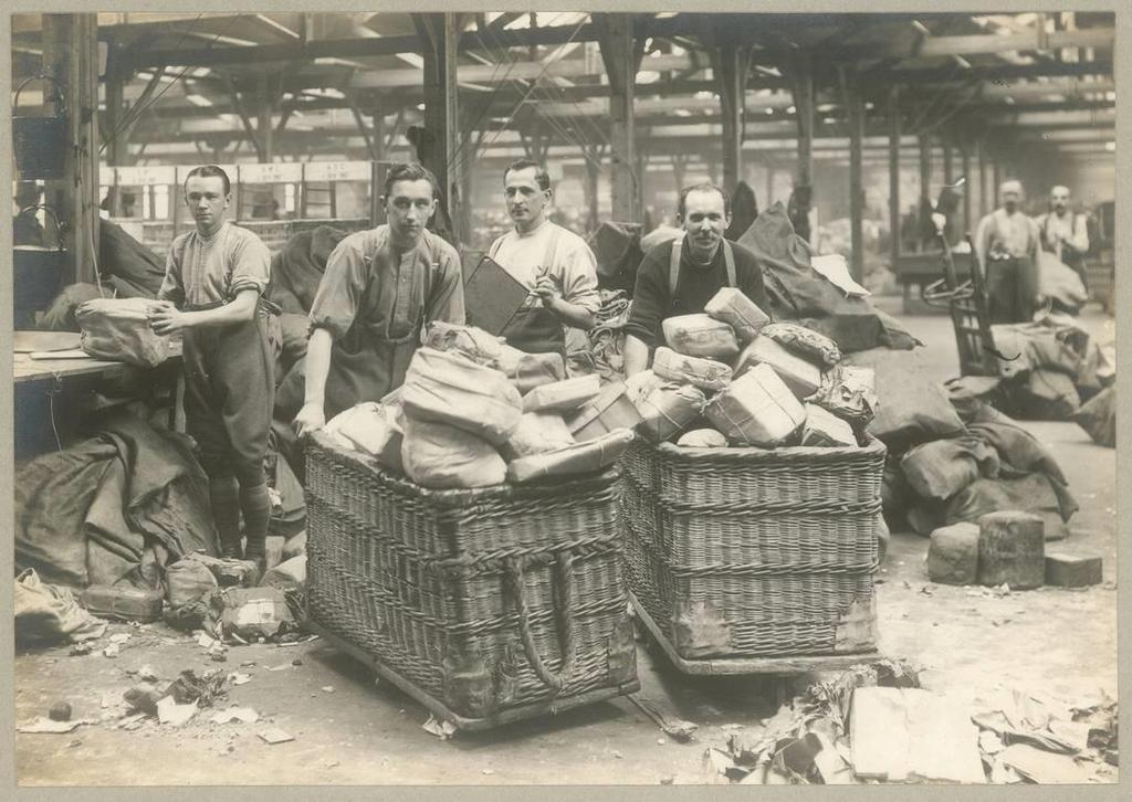 post in the First World War Women sorting broken parcels in the Home
