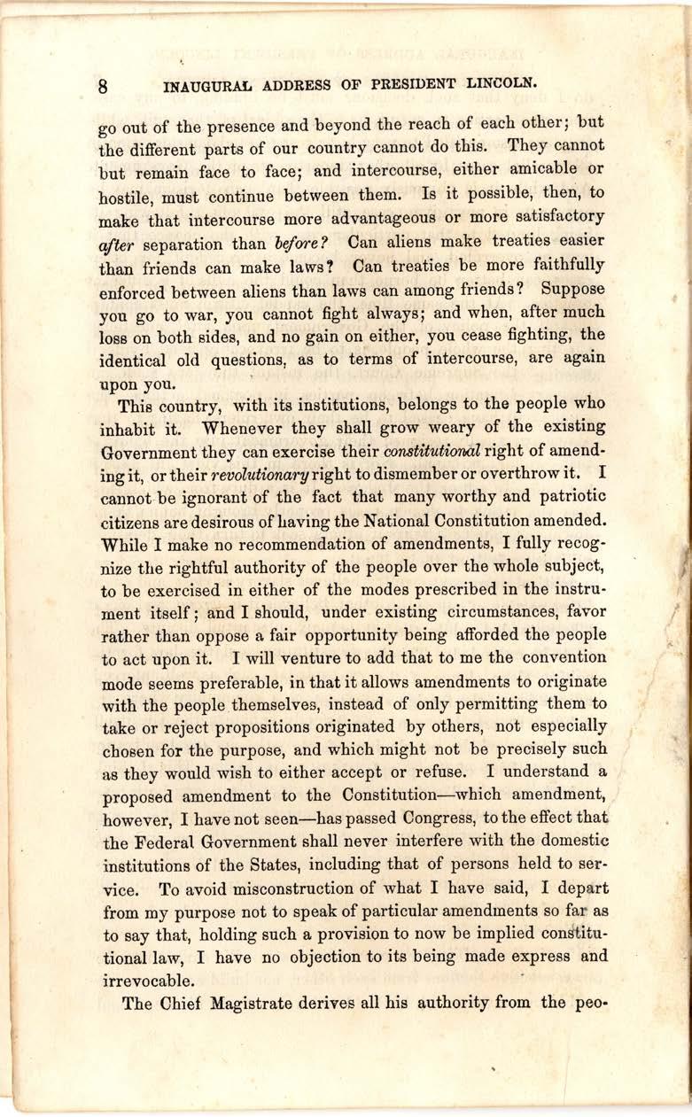 9 Abraham Lincoln, First Inaugural Address, March