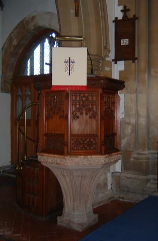 How many can you see? (you will have to look hard) The next item to have a look at is the Pulpit. Sermons are preached from the pulpit.