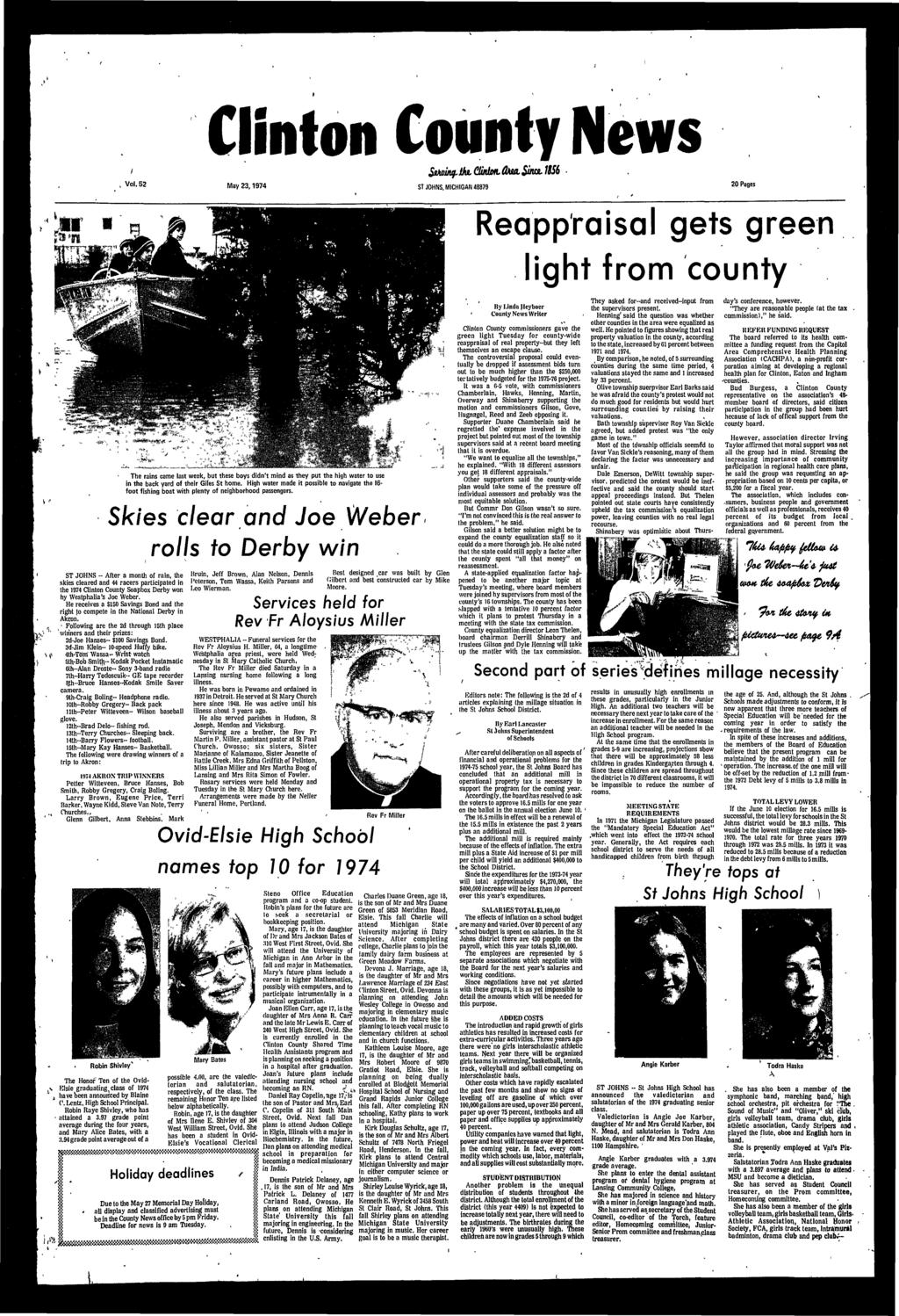 1 Clnton County News /, Vol.52 May 23,1974 ST JOHNS, MICHIGAN 48879 20 Pages -.