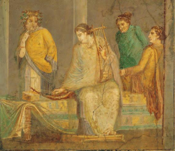 History & Art Woman playing the cithera, painted on the east wall of a room in the villa of