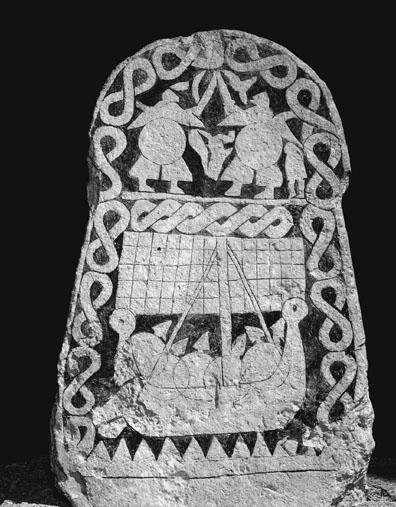 Picture stone from Smiss, Gotland, showing warriors fighting and ship, possibly depicting fallen warriors voyage to the afterlife. (The Art Archive/Historiska Museet Stockholm/Dagli Orti) 52.