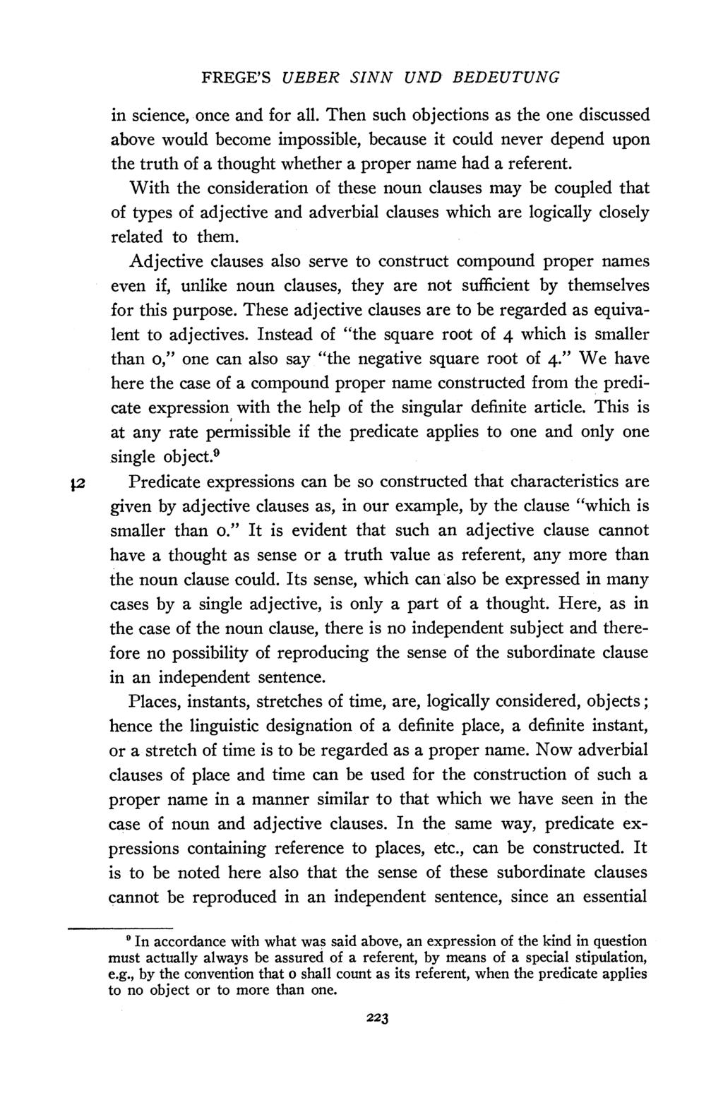 FREGE'S UEBER SINN UND BEDEUTUNG p in science, once and for all.