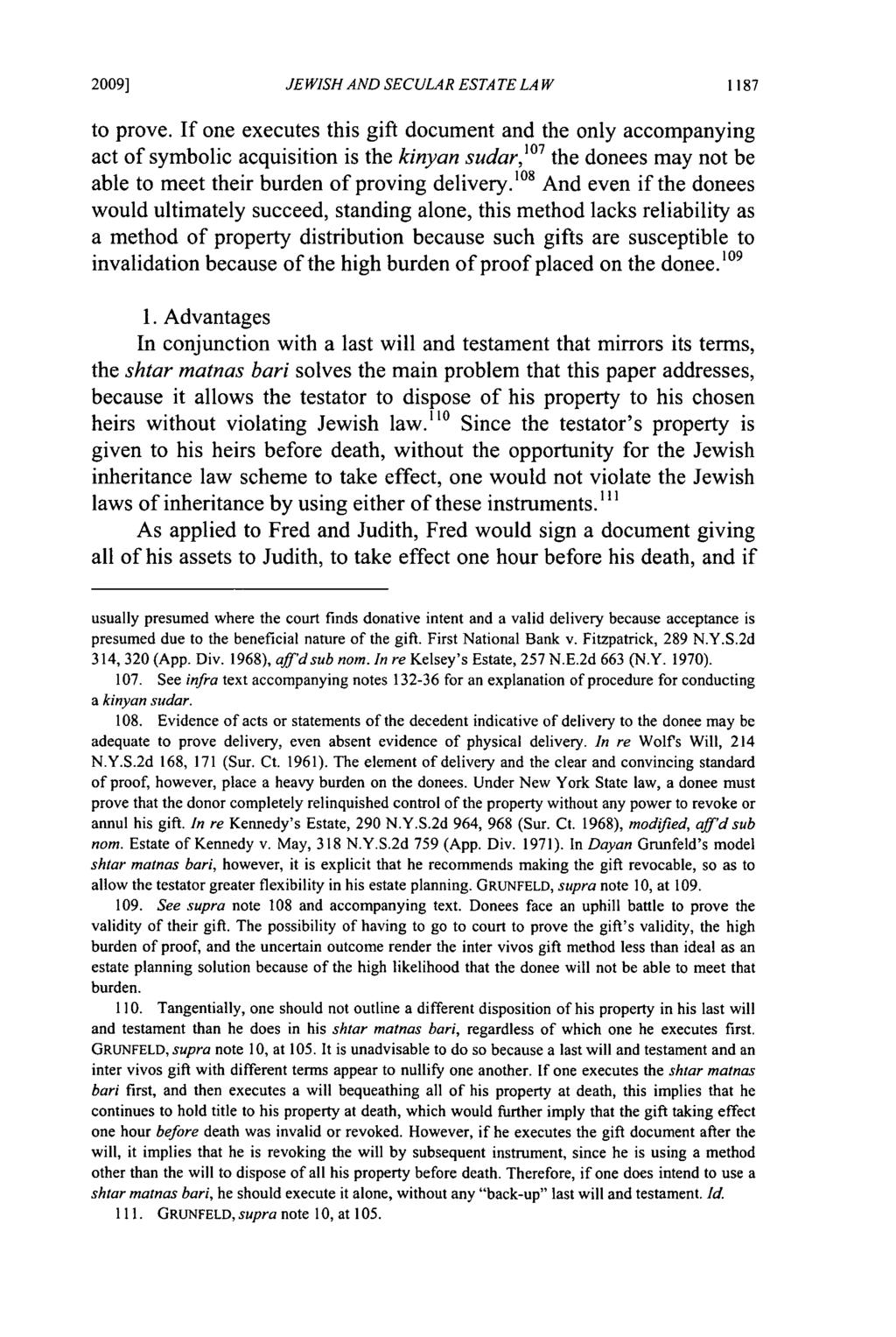 2009] Wolf: Resolving the Conflict Between Jewish and Secular Estate Law JEWISH AND SECULAR ESTATE LAW to prove.