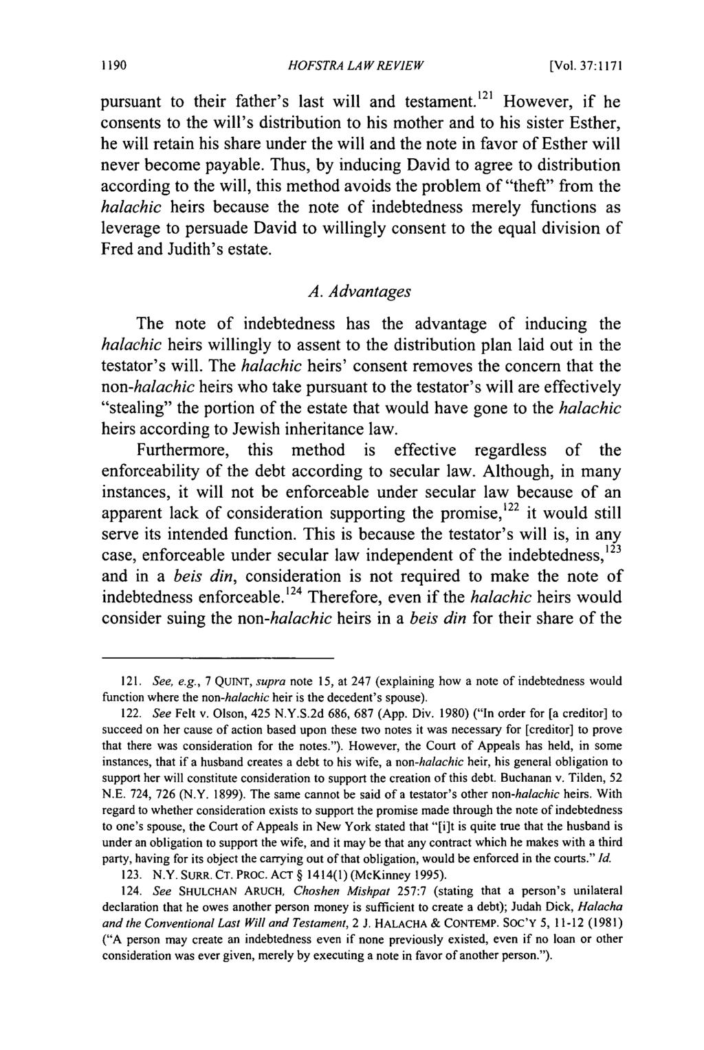 Hofstra Law Review, Vol. 37, Iss. 4 [2009], Art. 11 HOFSTRA LAW REVIEW [Vol. 37:1171 pursuant to their father's last will and testament.