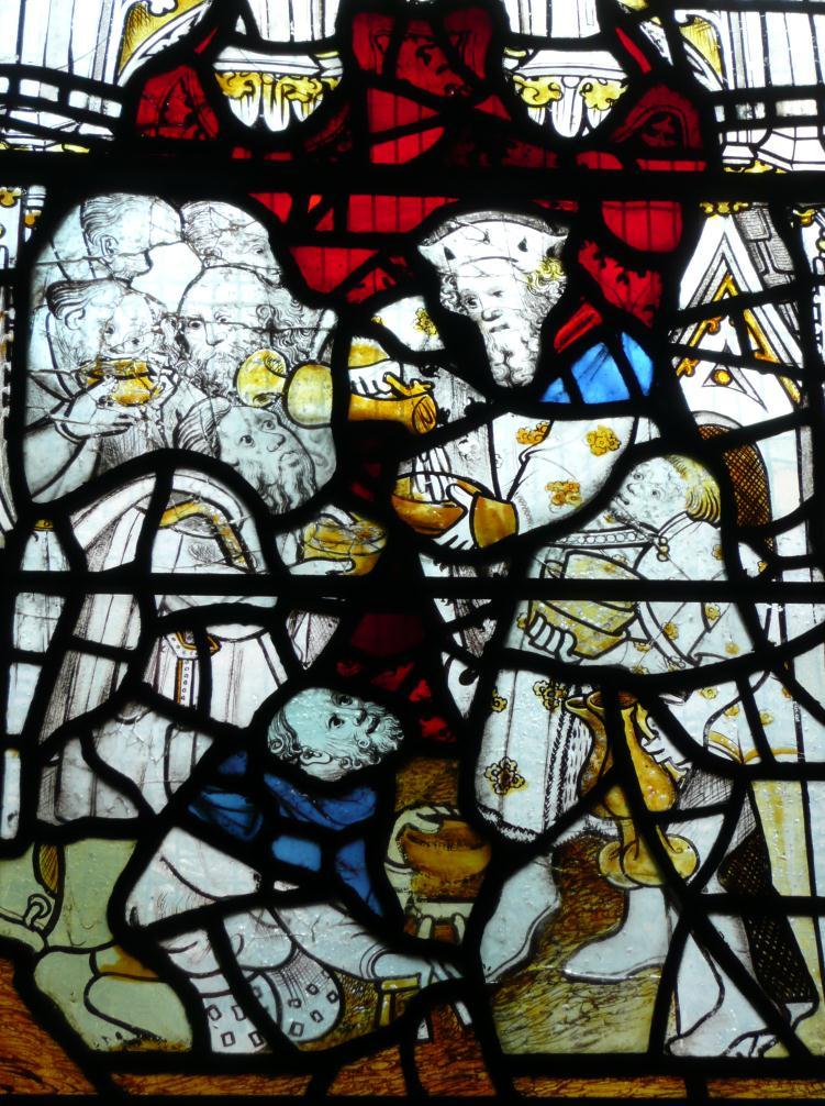 Blackburn also donated the famous Corporal Acts of Mercy Window in the north aisle in which a rich man, probably Blackburn himself, is show acting out the acts of charity commanded by Christ in