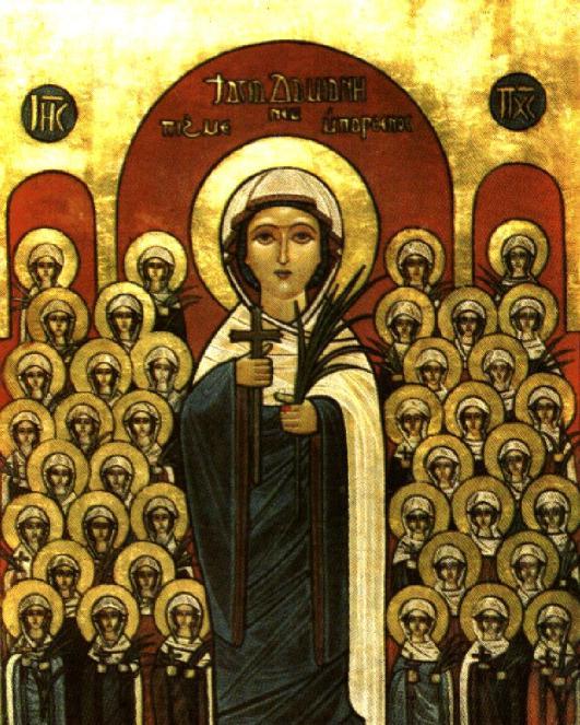 After venerating the relics of the true cross, she returned to the icon to give thanks, and heard a voice telling her, "If you cross the Jordan, you will find glorious rest and true peace.