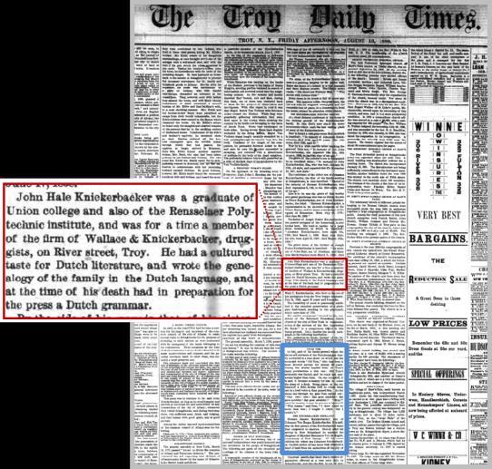However, on page 80 of her book, she discussed the newspaper article shown here. A.J. Weise was the author of this article. It is obvious that Egbert Viele, A.J. Weise, and Kathlyne Knickerbacker-Viele all started from information provided by the same source.