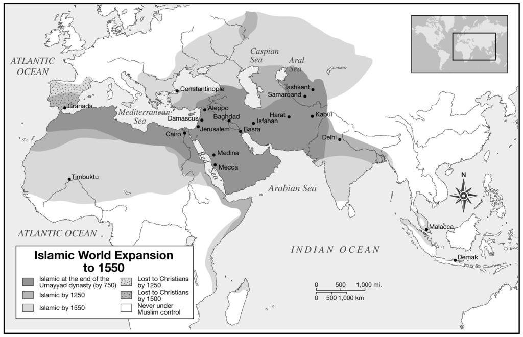 At its height, the Islamic empire reached from the Middle East to North Africa and parts of Europe.