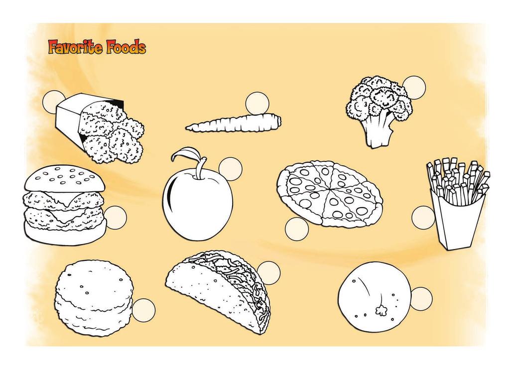 Instructions: Color the foods you like to eat, and number them, from 1 to 10, in
