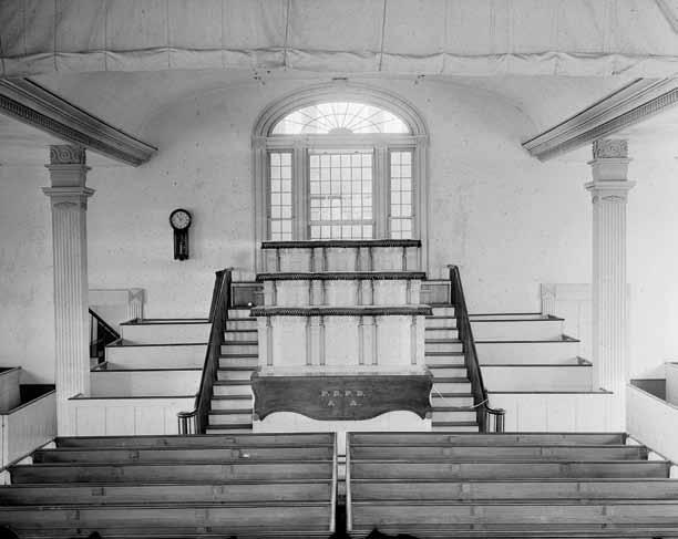 Kirtland Temple interior, showing pulpits and retractable veil. Courtesy Perry Special Collections, Lee Library, Brigham Young University.