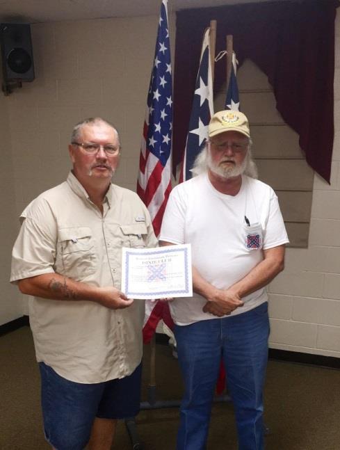 (photo #2 below) Congratulations to chapter member and Hamby Camp Adjutant James Lovelace who received the Dixie Club award for having