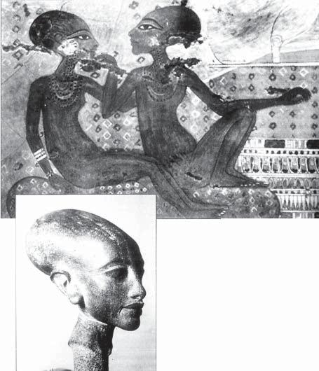Fig. 5-14. Two of Nefertiti s and Akhenaten s daughters. These are two of their daughters [Fig. 5-14]. Their skulls are anormous and they have high waists, skinny calves and huge ears.