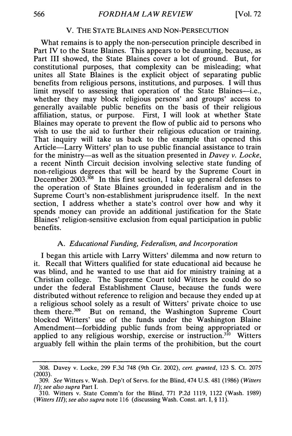 FORDHAM LAW REVIEW [Vol. 72 V. THE STATE BLAINES AND NON-PERSECUTION What remains is to apply the non-persecution principle described in Part IV to the State Blaines.