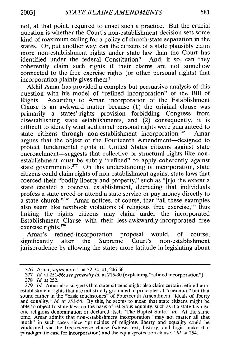 2003] STATE BLAINE AMENDMENTS not, at that point, required to enact such a practice.
