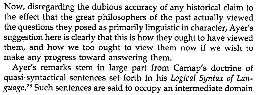 So long as one 's view of definition remains sufficiently Aristotelian, this suggestion hardly need threaten the integrity of the metaphysical enterprise as such.