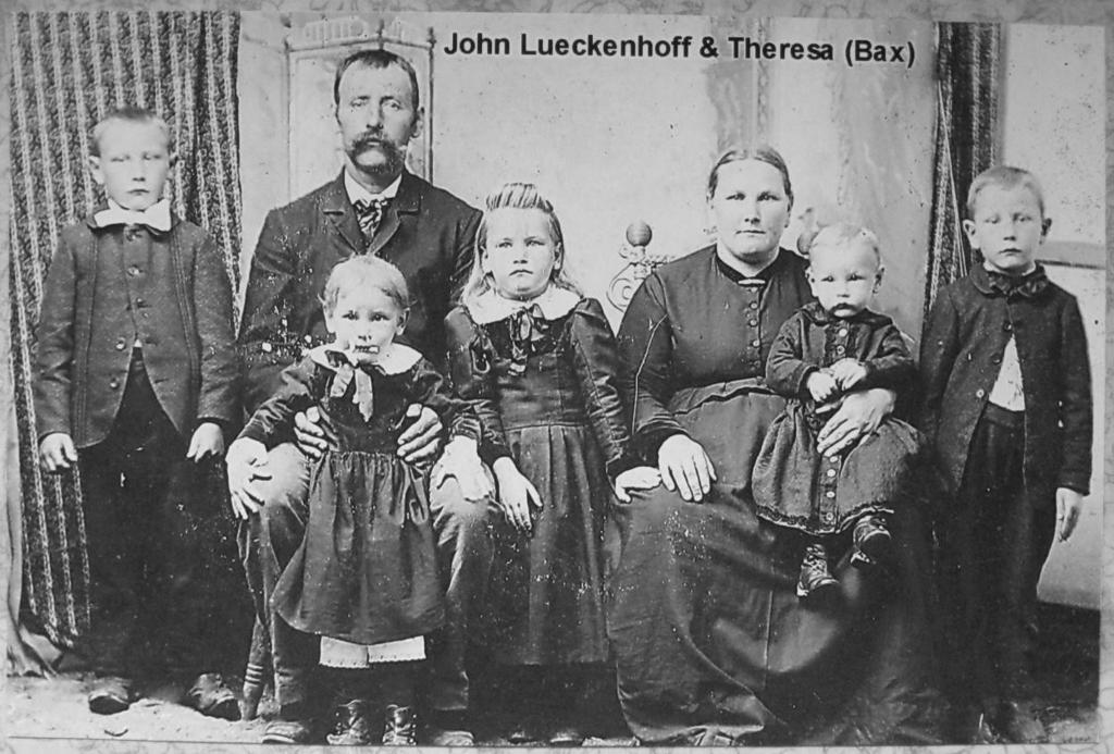 Joseph (1866-1943) married Katherine Kloeppel (1869-1936) and remained in Koeltztown. Theresa (1868-1923) married John Bernard Lueckenhoff (1861-1950) and lived in St. Elizabeth.