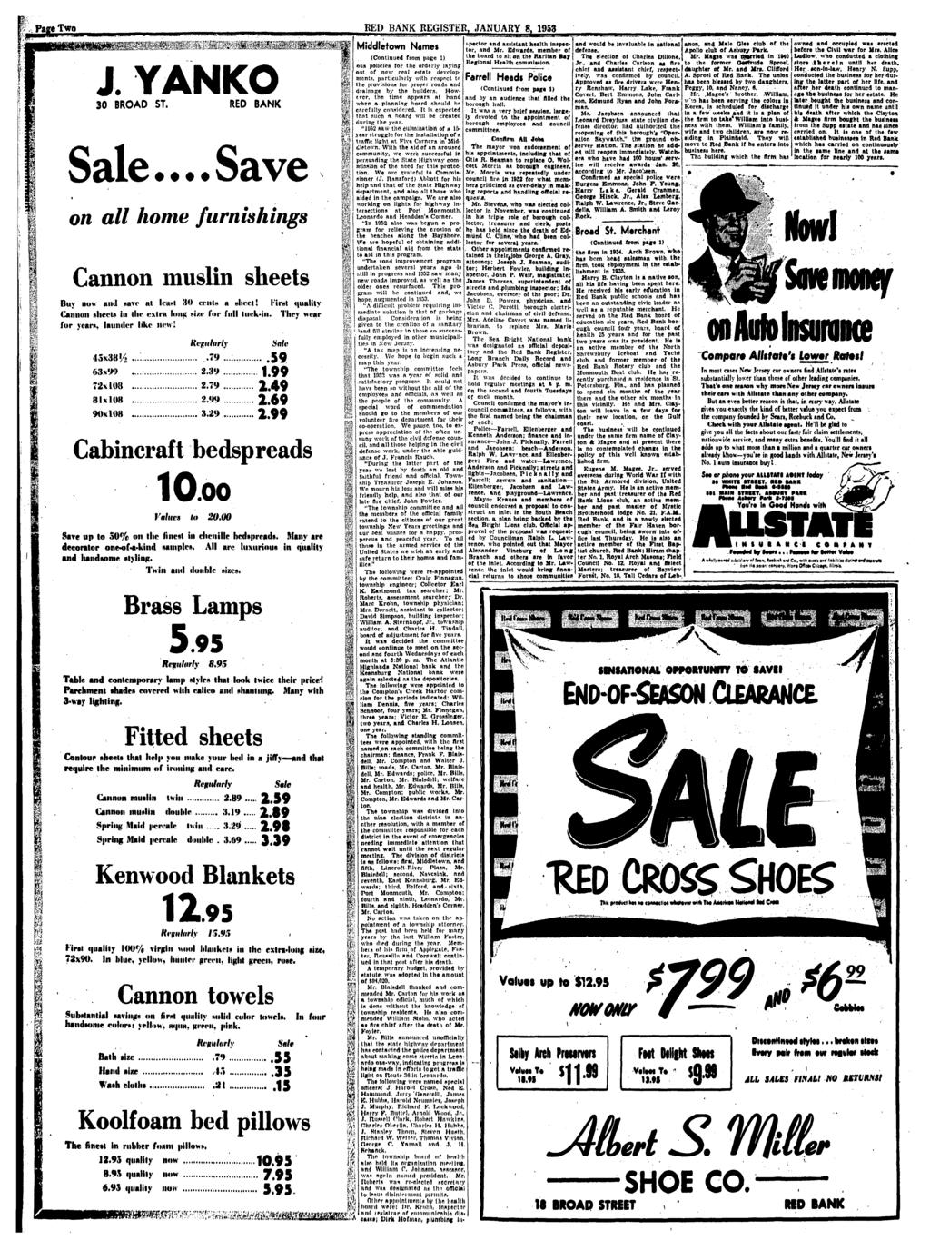 Page Two RED BANK REGSTER, JANUARY 8. 1953 J. YANKO 30 BROAD ST. RED BANK on all home furnishings Cannon muslin sheets Buy now and save at least 30 cents a sheet!