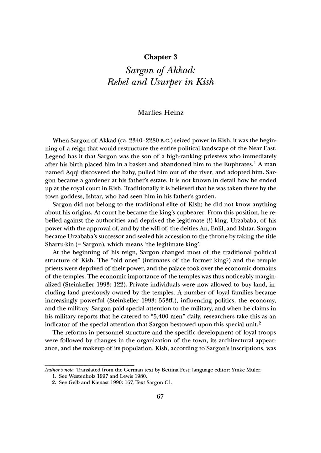 Chapter 3 Sargon of Akkad: Rebel and Usurper in Kish Marlies Heinz When Sargon of Akkad (ca